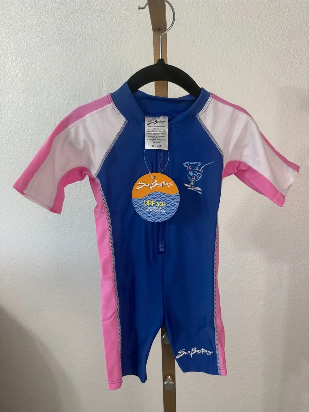 Girls' Blue and Pink UPF 50+ Short Sleeve Swim Suit- Size 2T